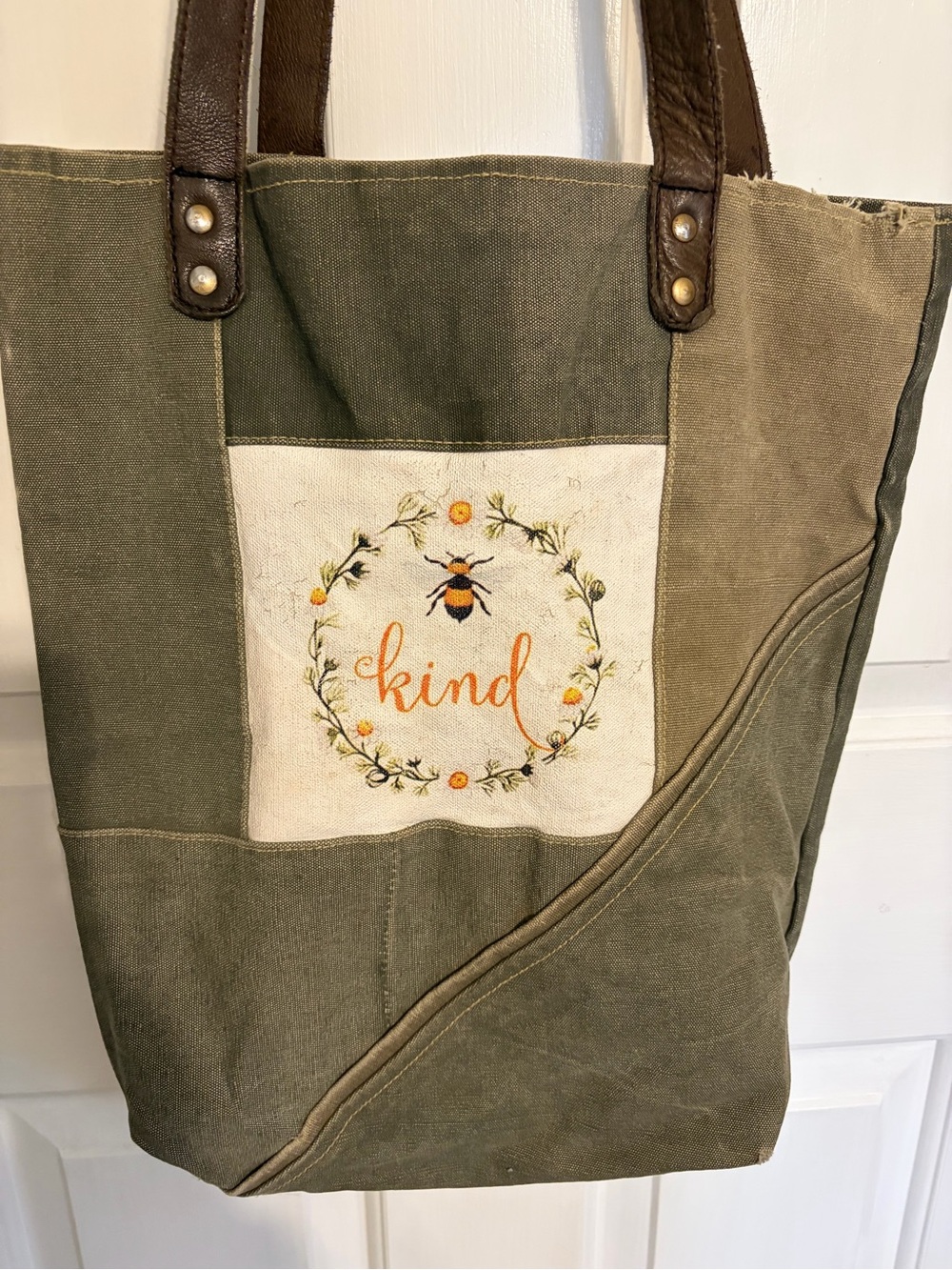 Vintage Addiction Canvas and Leather Be Kind Tote Bag